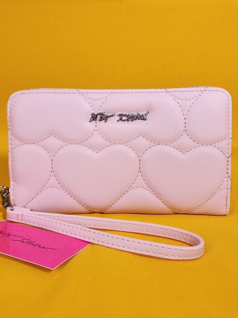 Betsey Johnson Blush Pink Quilted Heart Love Wallet Wristlet Zip Around NEW